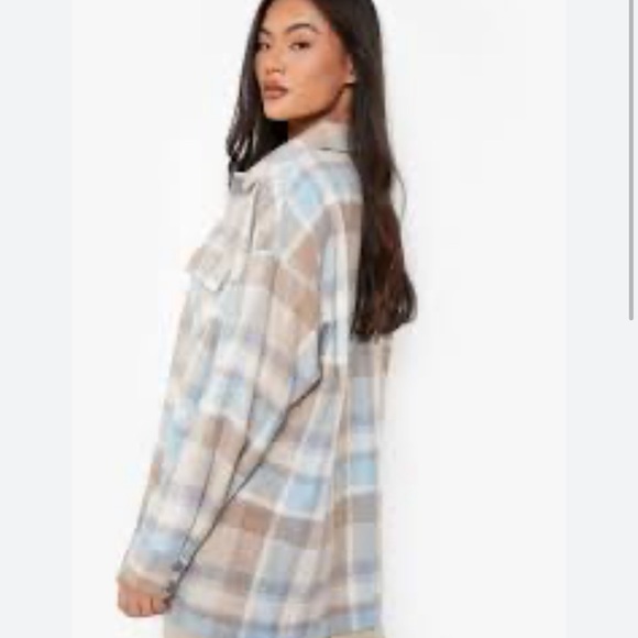 HFX Women's Shirt Jacket Warm Relaxed Fit Blue & Tan - Picture 5 of 5